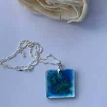 Load image into Gallery viewer, Alcohol Ink Resin Blue Square Pendant Necklace