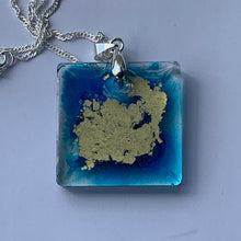 Load image into Gallery viewer, Alcohol Ink Resin Blue Square Pendant Necklace