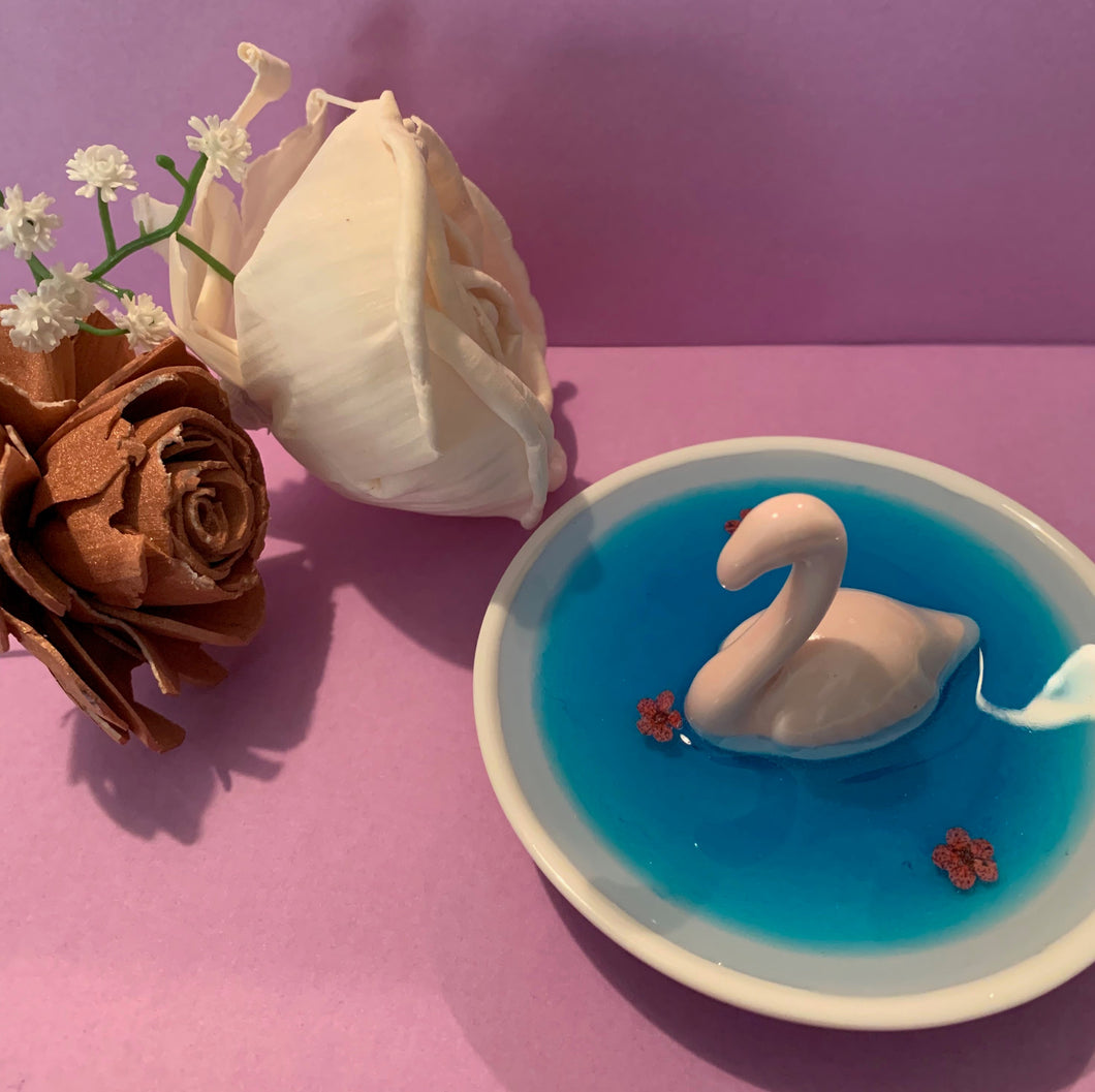 Pink Swan in Blue Water Jewelry/Trinket Holder