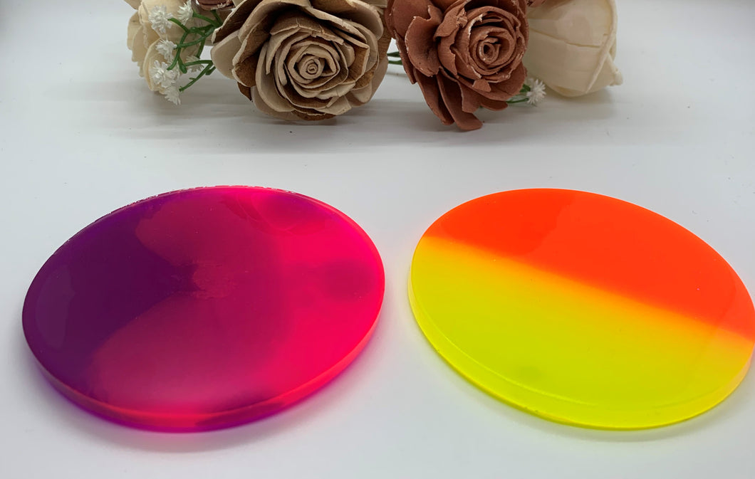 Set of 2 Neon Glow Drink Coasters / Candle Holders
