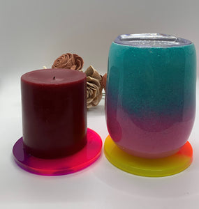 Set of 2 Neon Glow Drink Coasters / Candle Holders