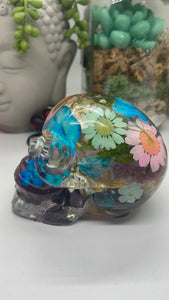 Floral and Crystal Filled Resin Skull