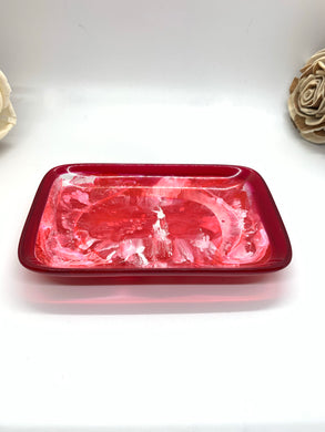 Red and White Marble Rectangle Trinket Dish