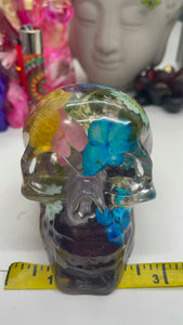 Floral and Crystal Filled Resin Skull