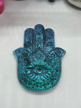 Load image into Gallery viewer, Teal and Purple Hand Of Fatima Incense Holder