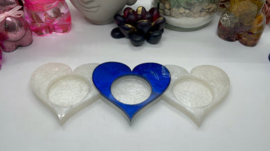 Blue and White Triple Heart Tea Light Holder