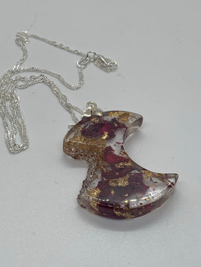 Gold and Rose Petal Half Moon Druzy Pendant Necklace