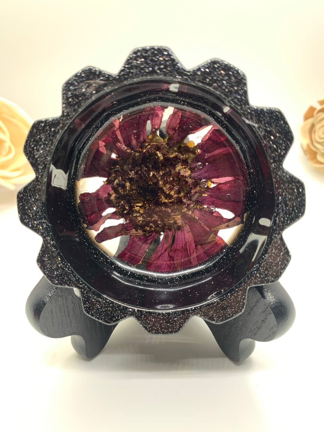 Black Glitter with Flower Crystal Dish