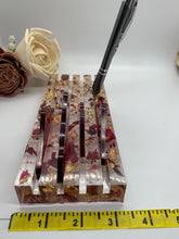 Load image into Gallery viewer, Rose Petal and Gold Business Card/Pen/Phone Holder for Office Desktop