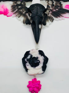 Black White and Magenta Winged Skull Wall Hanging