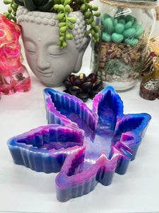 Pink and Blue Swirl Weed Leaf Ashtray