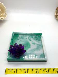 Green and White Succulent Square Jewelry Dish