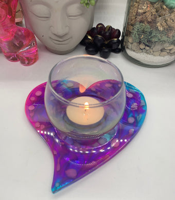 Teal and Magenta Heart Candle Dish