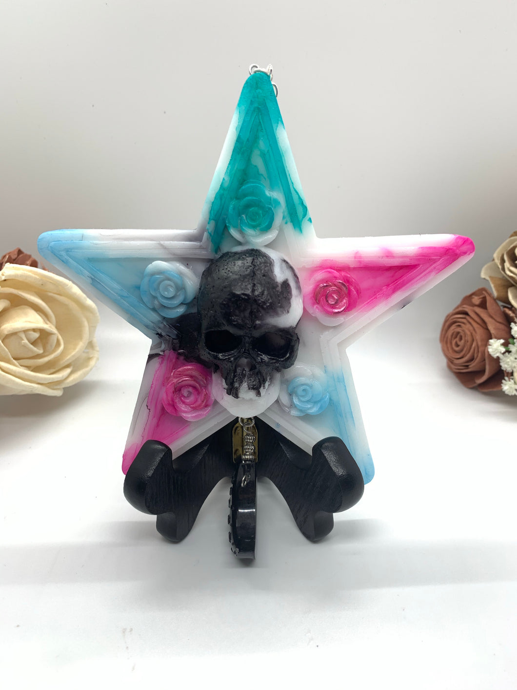 Pink Black and White Star Skull Wall Hanging