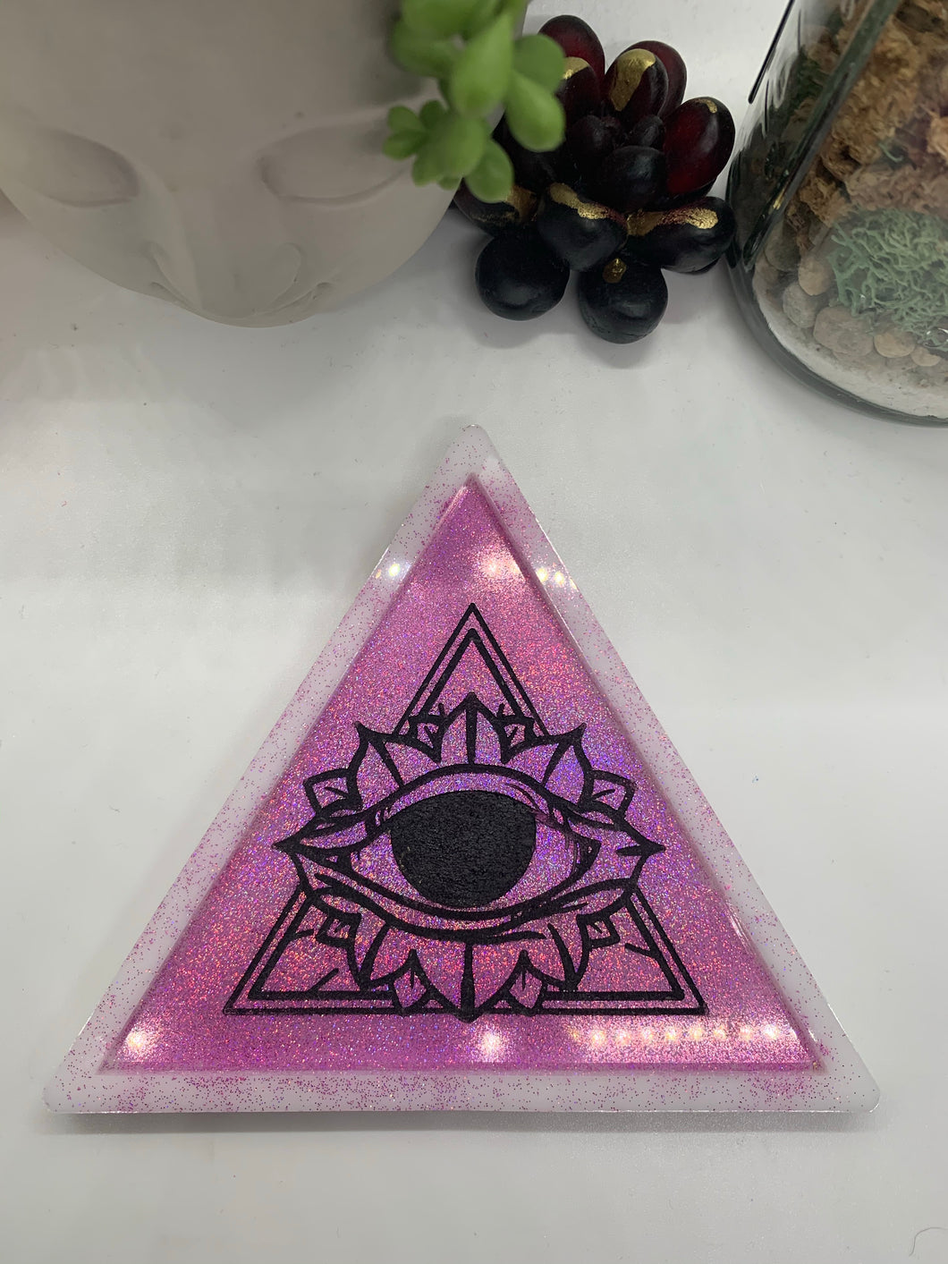 Pink Glitter Evil Eye Tray