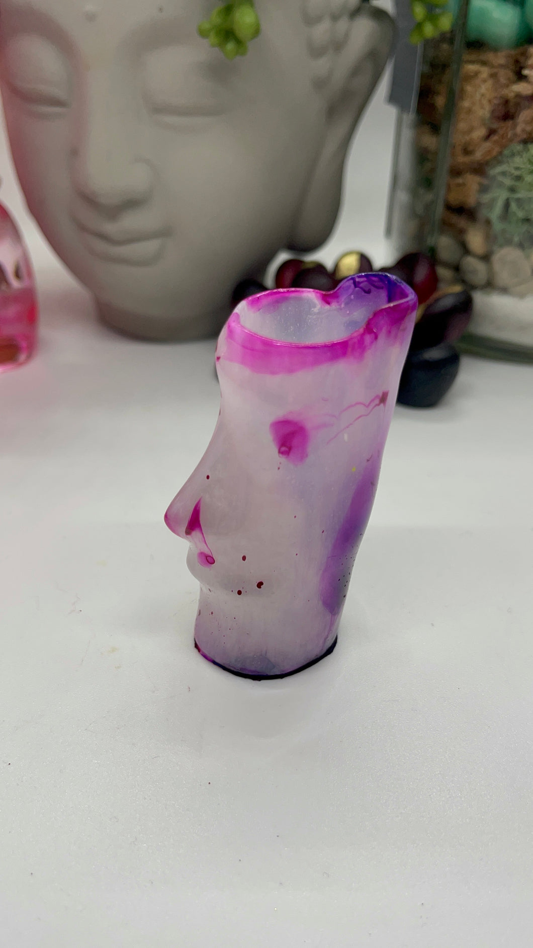 Purple and White Moai Clipper Lighter Sleeve