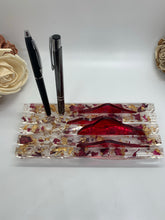 Load image into Gallery viewer, Rose Petal and Gold Business Card/Pen/Phone Holder for Office Desktop