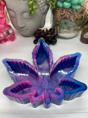 Pink and Blue Swirl Weed Leaf Ashtray