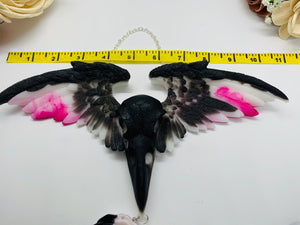 Black White and Magenta Winged Skull Wall Hanging