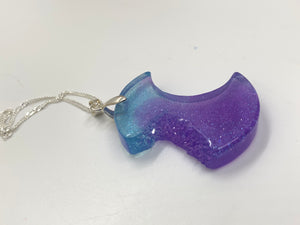 Blue and Purple Half Moon Druzy Pendant Necklace