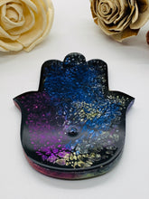 Load image into Gallery viewer, Magenta Blue and Gold Hand Of Fatima Incense Holder