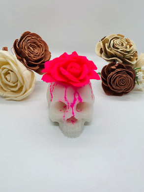 Glow in the Dark White Skull with Pink Flower
