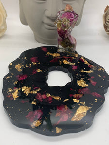 Rose Petal and Gold Leaf Geode Jewelry Dish