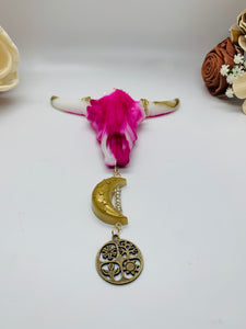 Pink and Gold Cow Skull Wall Hanging