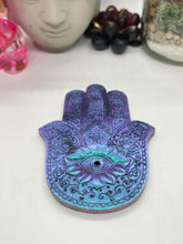 Load image into Gallery viewer, Teal and Purple Hand Of Fatima Incense Holder