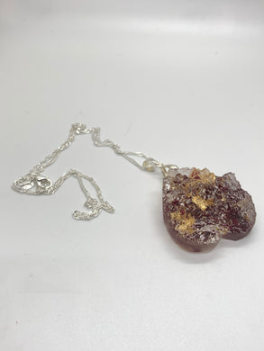 Roses and Gold Leaf Heart/Planchette Druzy Pendant Necklace