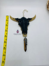 Load image into Gallery viewer, Black and Gold Cow Skull Wall Hanging