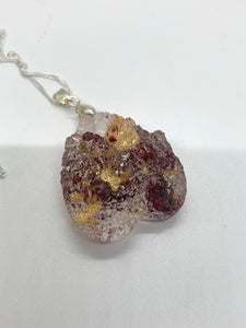 Roses and Gold Leaf Heart/Planchette Druzy Pendant Necklace