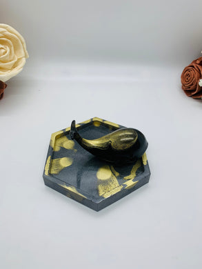 Black and Gold Whale Hexagon Trinket Dish