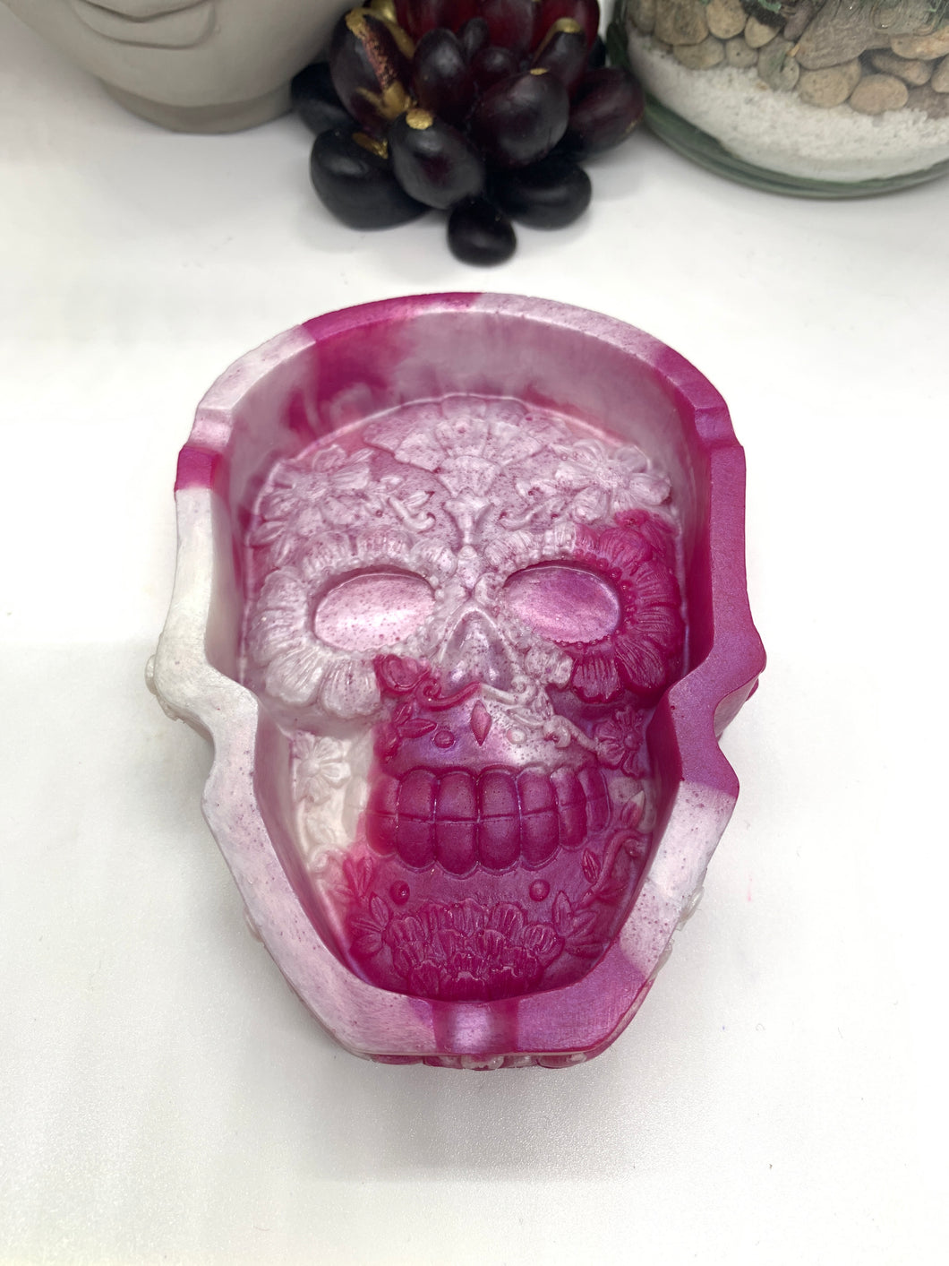 Purple and White Swirl Skull Jewelry/Trinket Dish