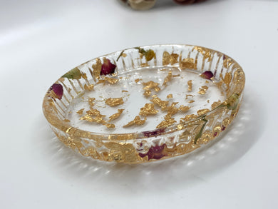 Gold Flakes and Rose Petals Crystal Dish