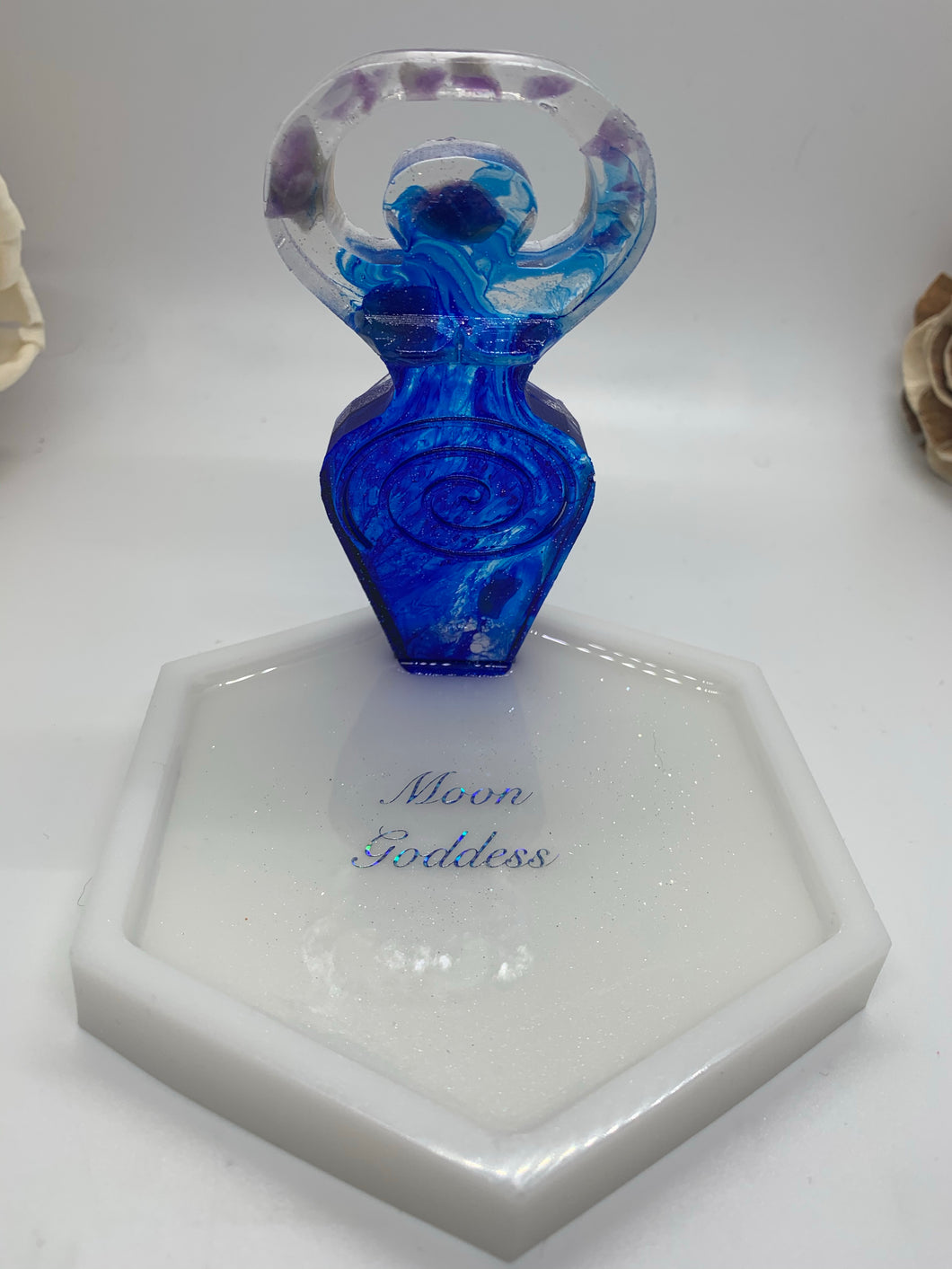 Blue Swirl Triple Moon Goddess  Jewelry Dish