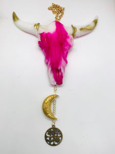 Pink and Gold Cow Skull Wall Hanging
