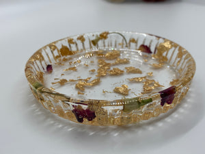 Gold Flakes and Rose Petals Crystal Dish