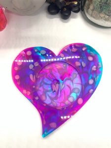Teal and Magenta Heart Candle Dish