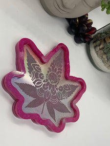 Pink Holo Weed Leaf Tray