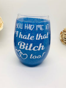 Blue Glitter Wine Glass